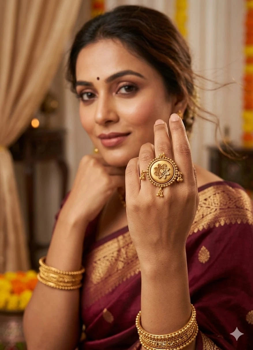Women’s Stylish Polki Ring Adjustable Kundan Bridal Jewellery