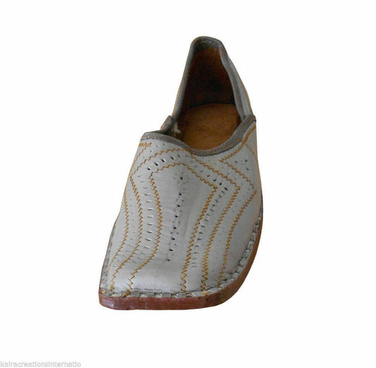 By Kalra Creations Men Shoes Indian Handmade Wedding Mojaries Leather Light Gray Loafers & Slip Ons Jutties Flip-Flops US 9