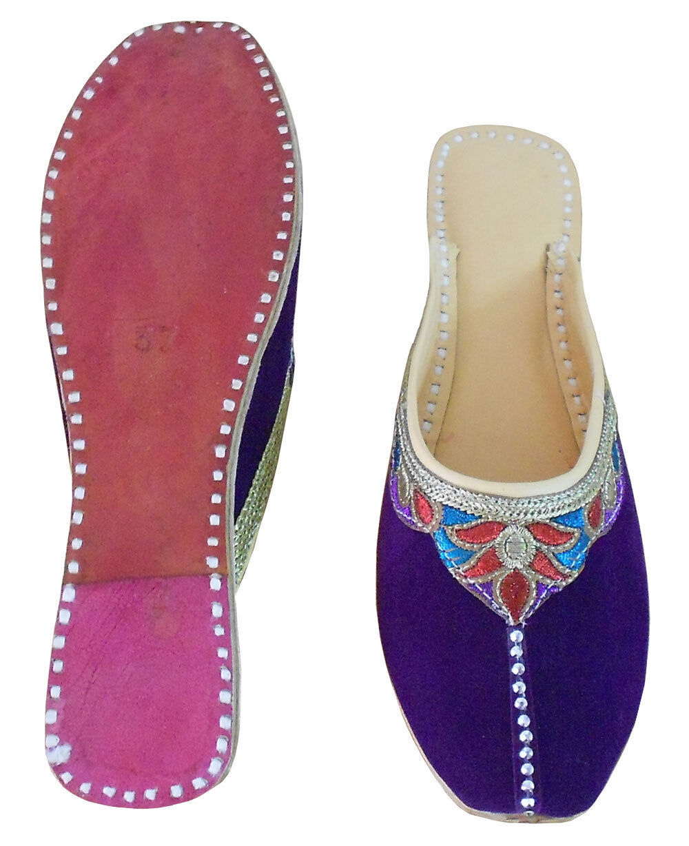 Women Slippers Traditional Handmade Indian Leather Purple Clogs Flat US 6-9