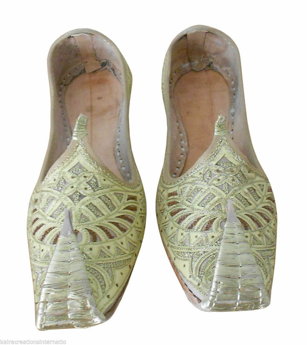 Men Shoes Designer Wedding Indian Leather Jutties Handmade Khussa Loafers Flip-Flops Flat US 9