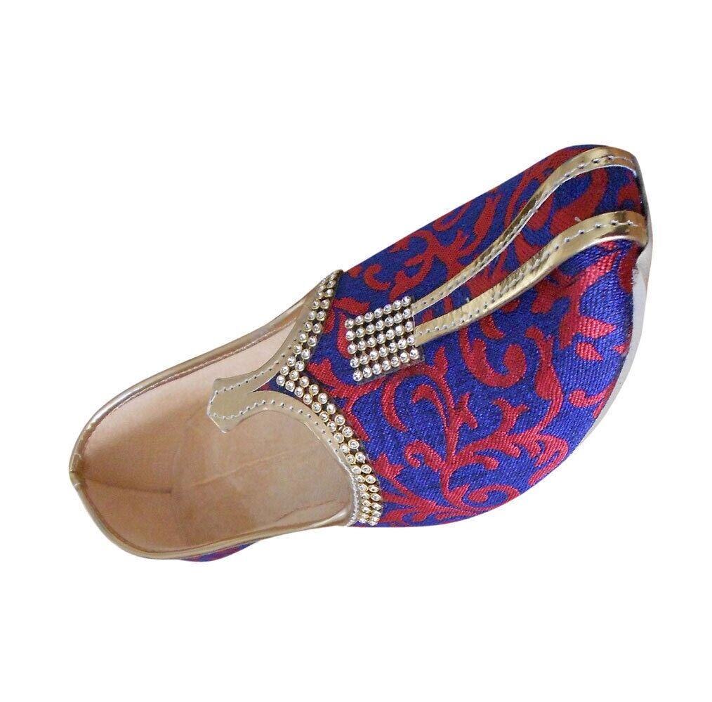 Men Shoes Indian Wedding Mojaries Groom Punjabi Blue Khussa Jutties Flip-Flops Flat US 8-12