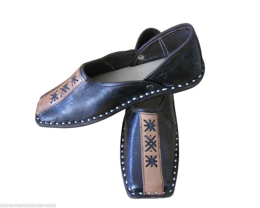 By Kalra Creations Men Shoes Leather Mojaries Handmade Indian Black Loafers & Slip Ons Jutties Flip-Flops Flat US 8