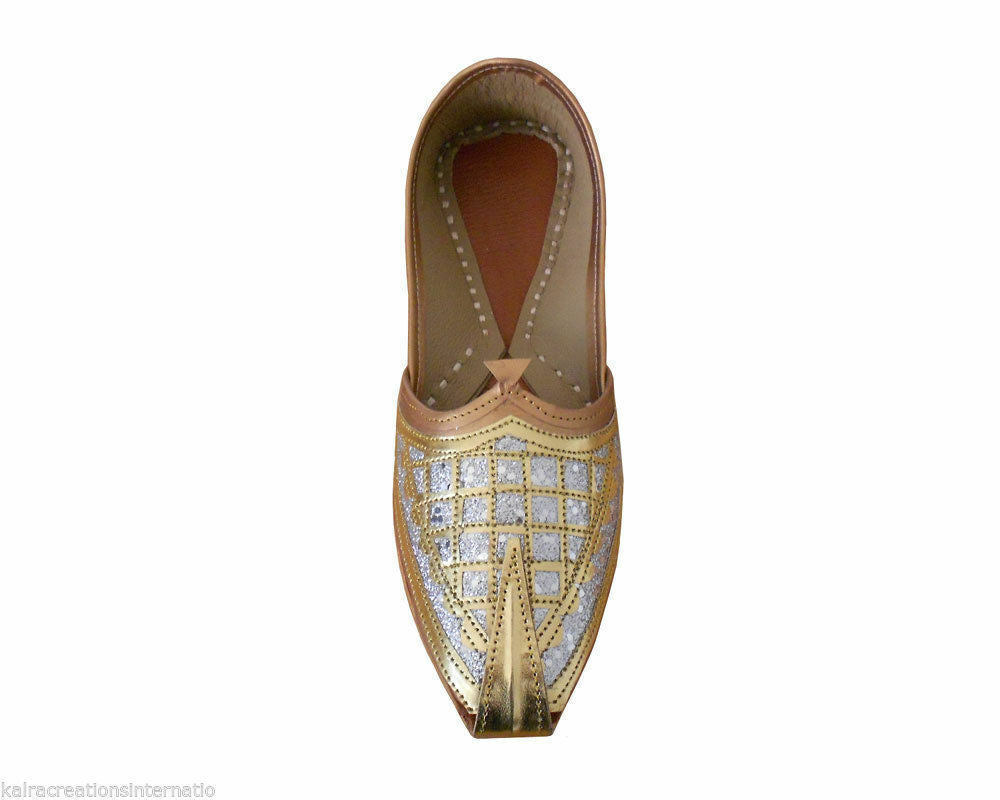 Men Shoes Handmade Mojaries Leather Brown Indian Khussa Indian Jutties Flip-Flops US 6/7
