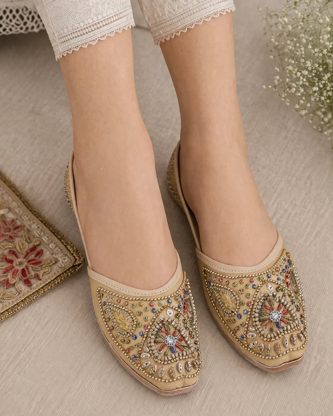 Handmade Bridal Oxfords Camel Ethnic Flats Jutti