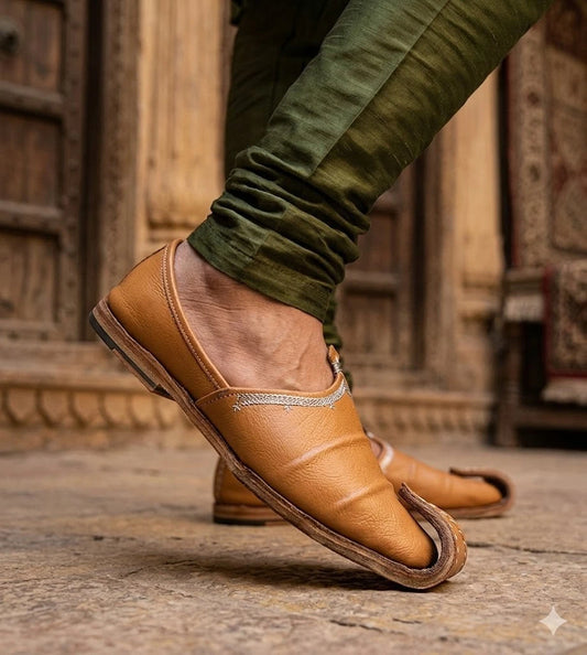 Indian Handmade Men Shoes Jutties Casual Flats Camel Leather Mojeries