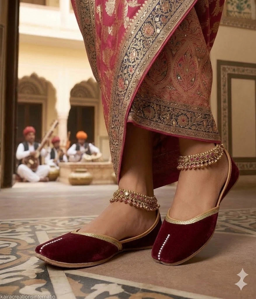 Handmade Bridal Maroon Jutti Ethnic Flats Mojari
