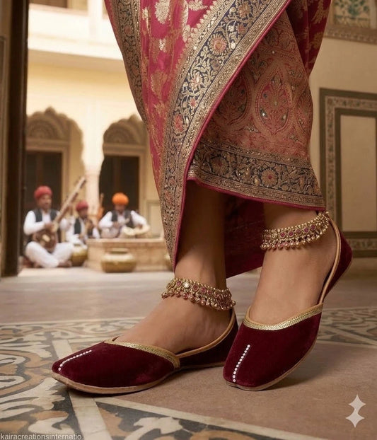 Handmade Bridal Maroon Jutti Ethnic Flats Mojari