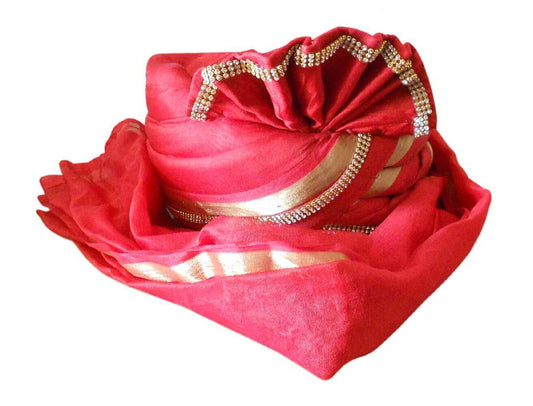 Men Hat Traditional Sherwani Pagri Handmade Safa Groom Red Turban Pag Top