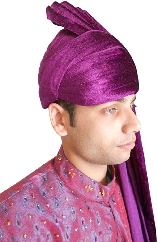 Men Hat Traditional Punjabi Turban Yellow Cotton Party Bhangra Pagri Top Large Pag