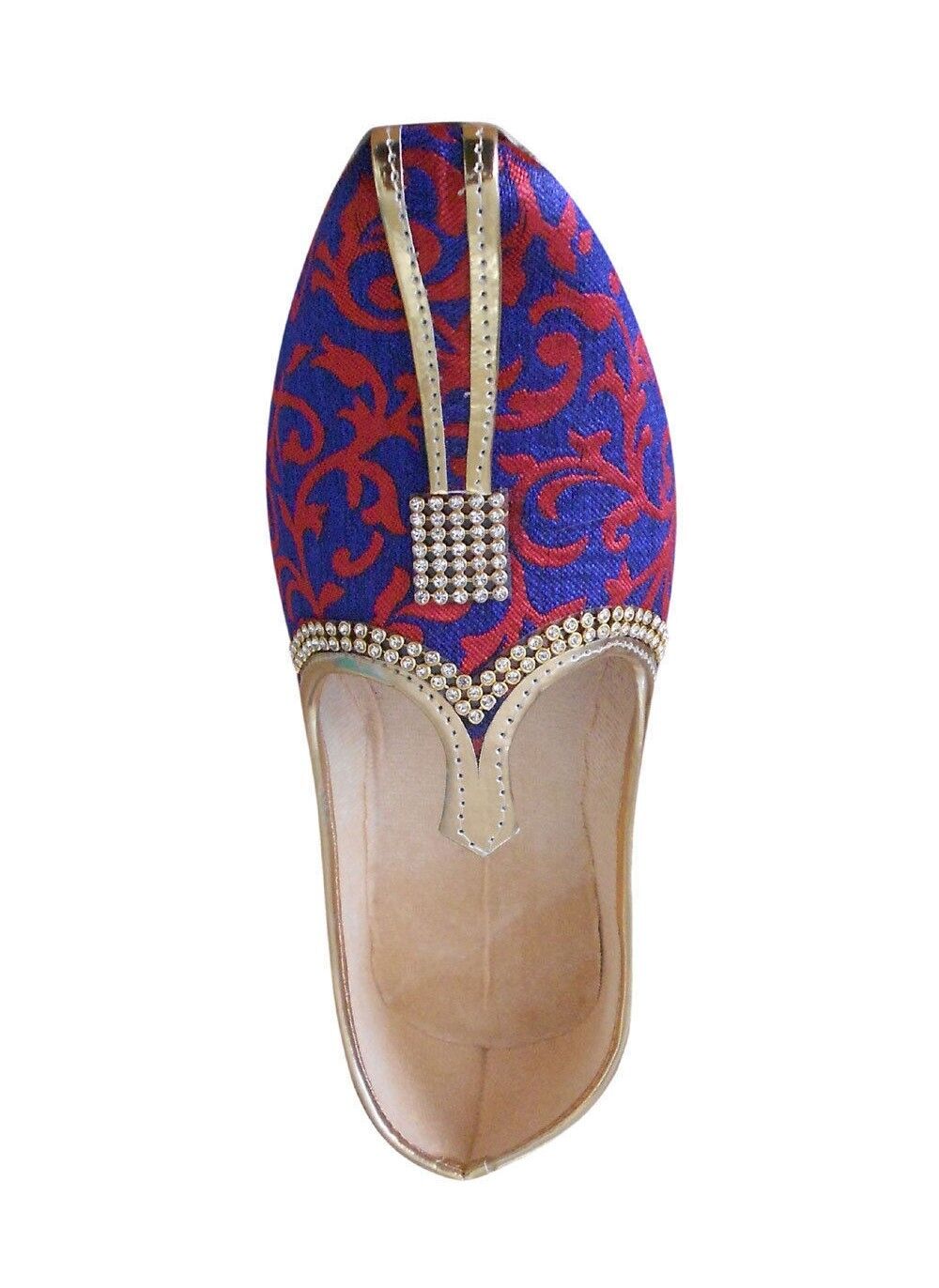 Men Shoes Indian Wedding Mojaries Groom Punjabi Blue Khussa Jutties Flip-Flops Flat US 8-12