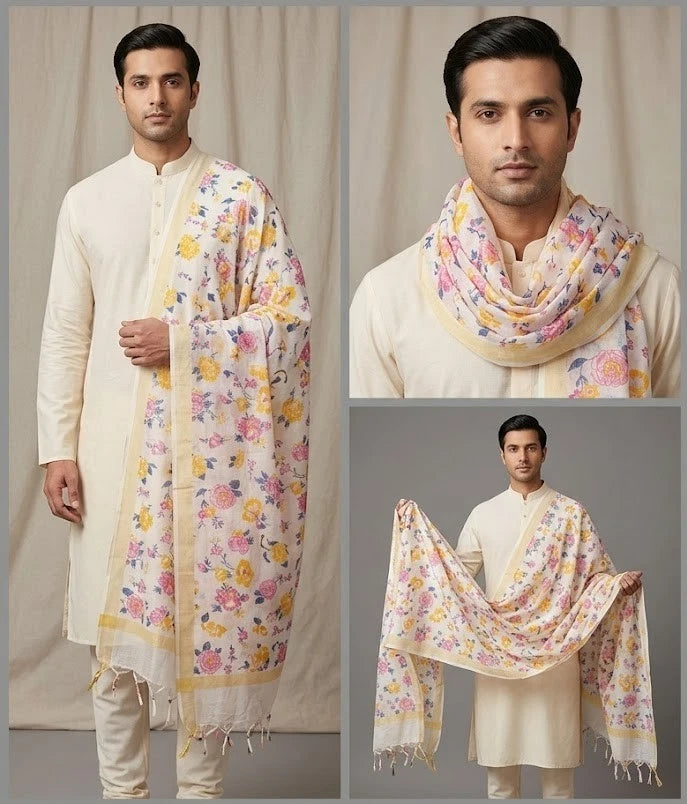 Groom Sherwani Dupatta Multicolor Silk Wedding Stole