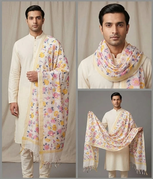 Groom Sherwani Dupatta Multicolor Silk Wedding Stole