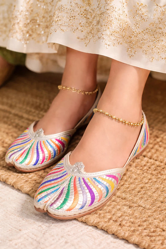 Handmade Bridal Mojari Multicolor Ethnic Flats Jutti