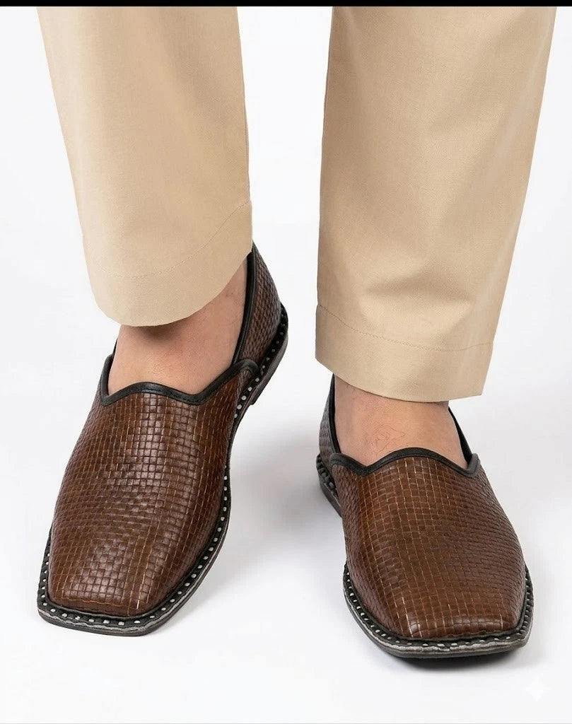 Brown Men Leather Mojari Shoes Handmade Indian Jutti