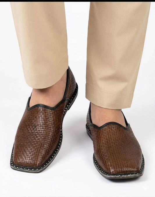 Brown Men Leather Mojari Shoes Handmade Indian Jutti
