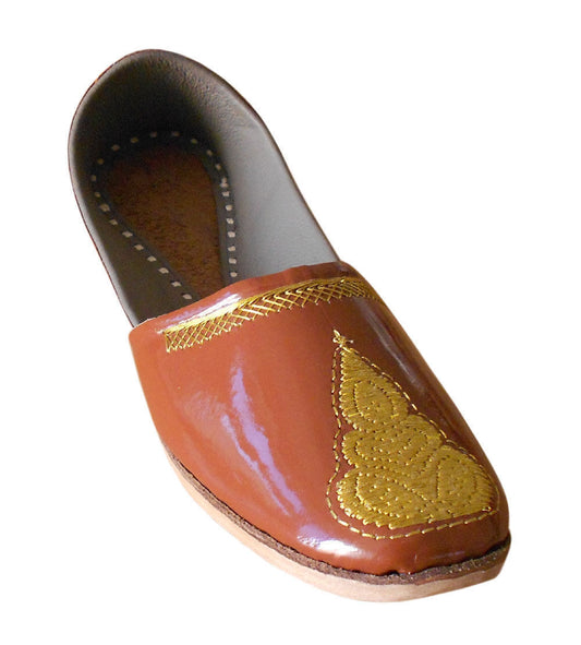 Men Shoes Brown Traditional Punjabi Jutties Slip Ons Leather Mojaries Flip-Flops Flat US 8
