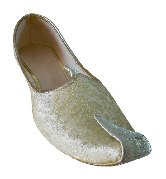 By Kalra Creations Men Shoes Wedding Mojaries Handmade Loafers Sherwani Cream & Golden Jutties Flip-Flops Flat US 6-10