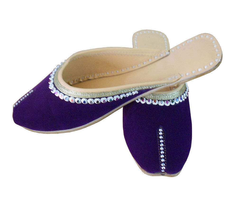 Women Slippers Indian Jutties Handmade Leather Women Purple Clogs Mojaries Flip-Flops Flat US 6-10