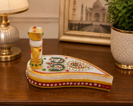 Indian Handmade Marble Chopar Worship Ganesh Sculpture Home Decorative