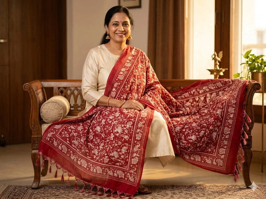 Wedding Kalamkari Dupatta for Women Multicolor Bridal Silk