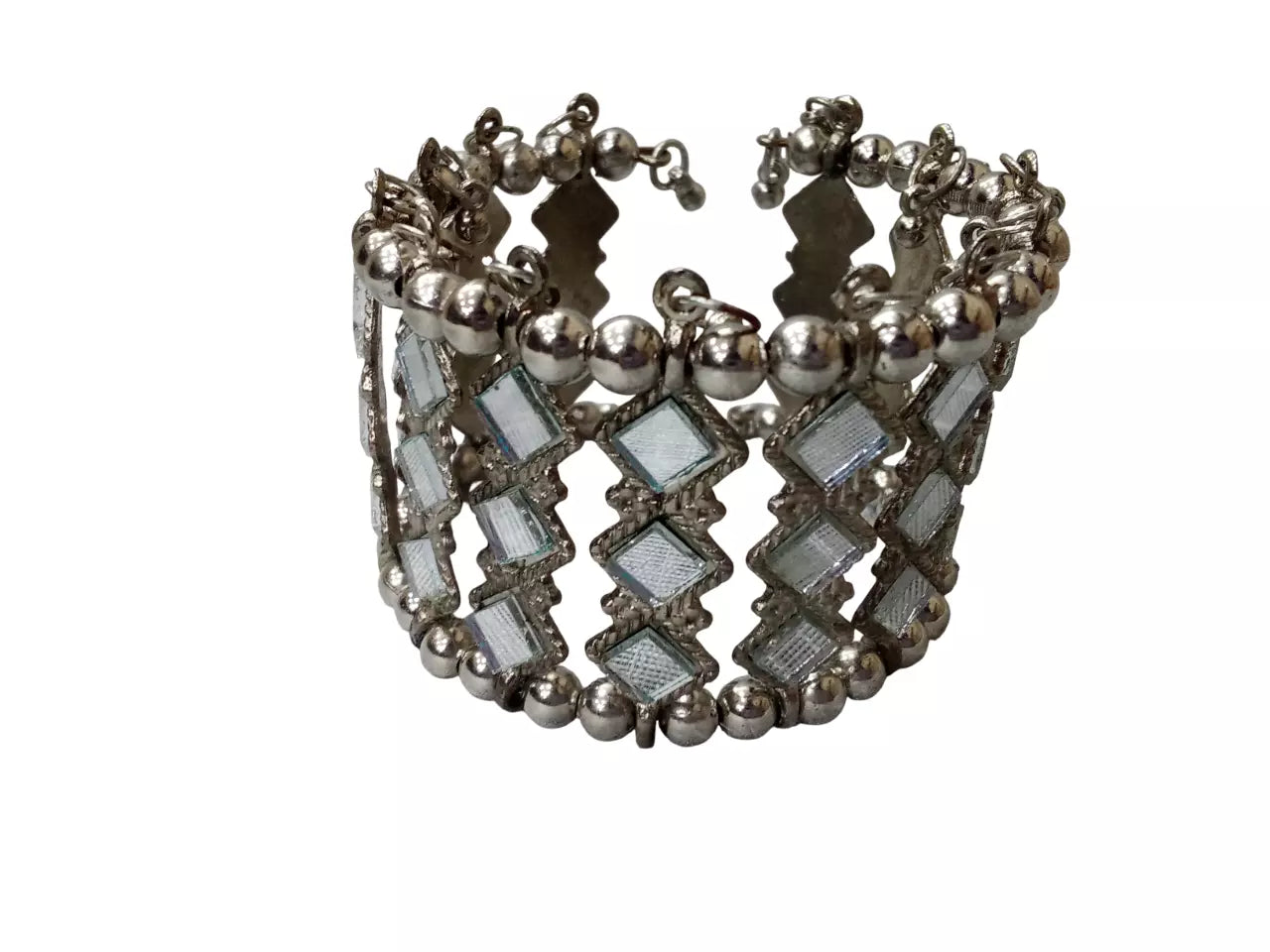 Women Brass Oxidised Rajasthani Side Openable Bracelet Bangles Brass Silver Tone