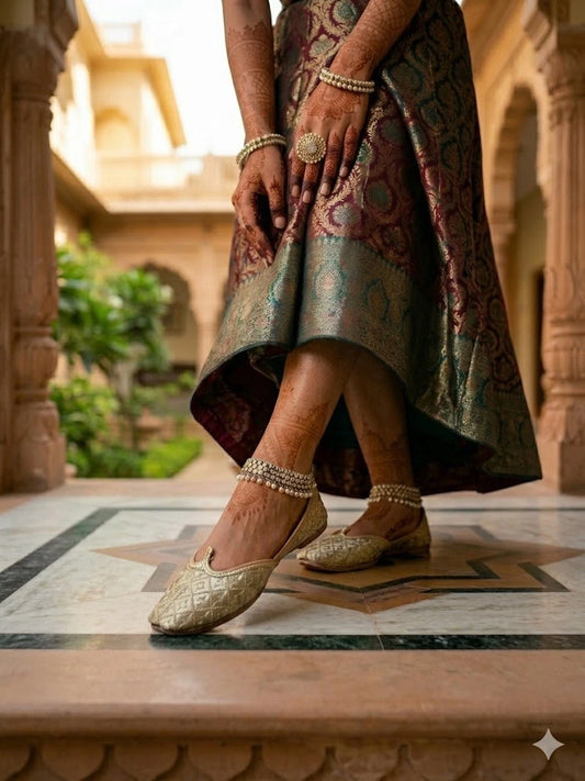 Women’s Punjabi Mojari Embroidered Sliver Jutti