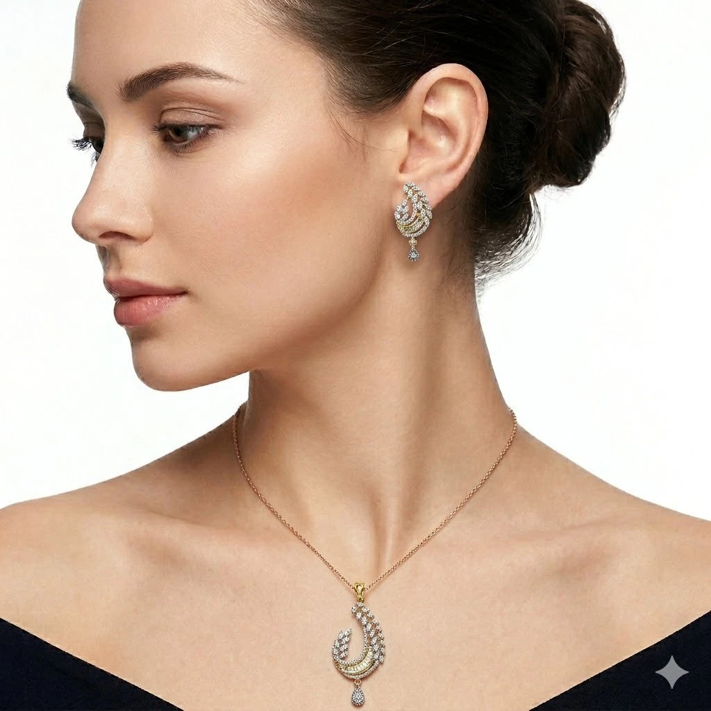 Women Gold Plated AD Copper Pendant Earring Tops