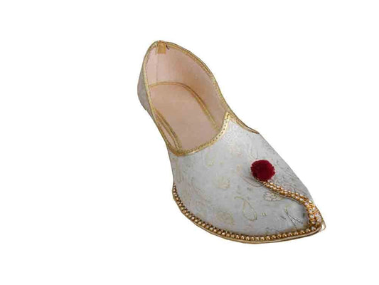 By Kalra Creations Men Shoes Wedding Sherwani Leather Mojaries Indian White Jutties Flip-Flops Flat US 6-12