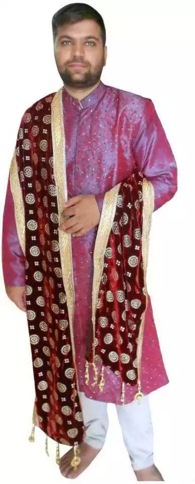 Men Groom Stole Indian Handmade Wedding Dupatta Velvet Scarves By Kalra Creations