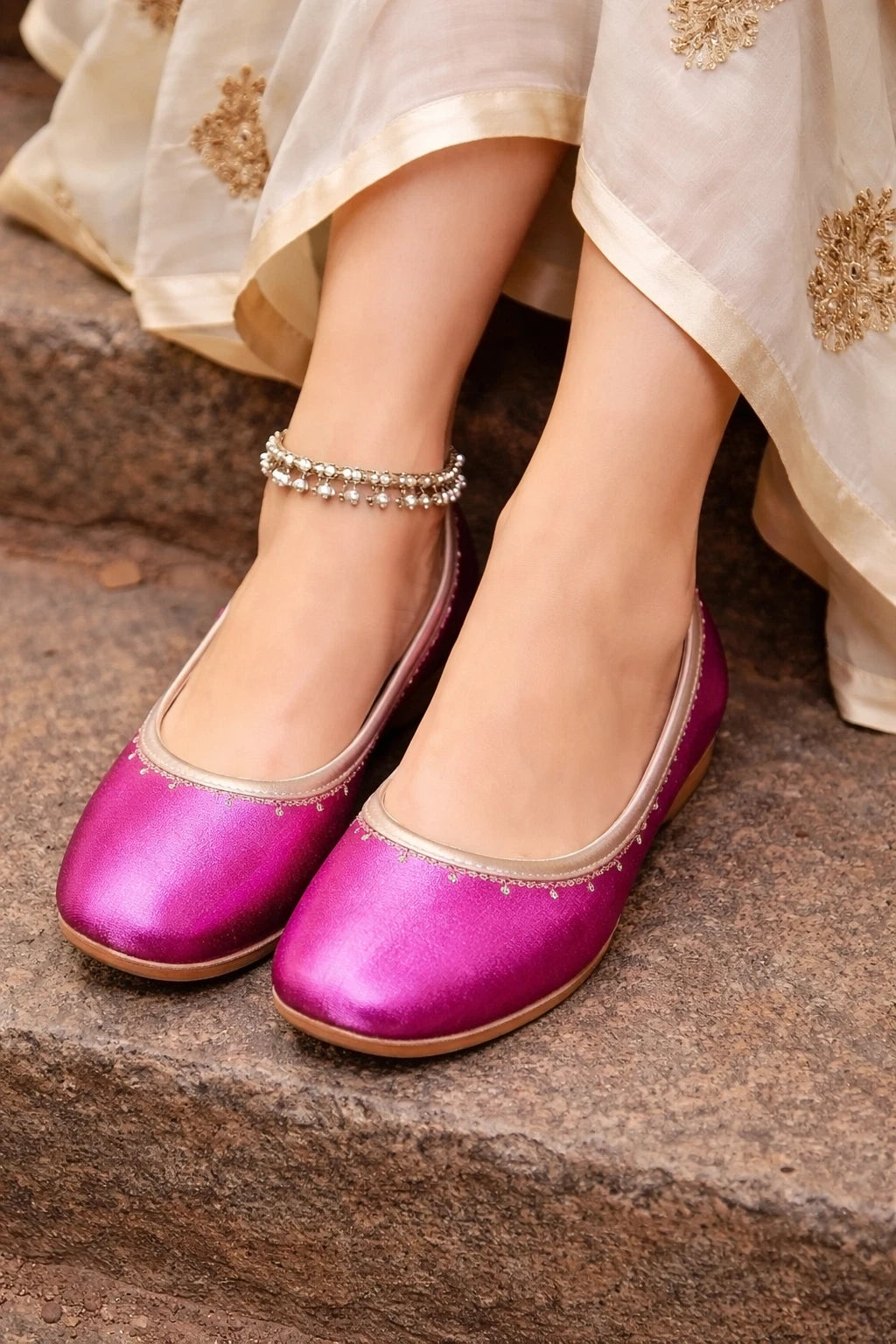 Handmade Bridal Pink Jutti Ethnic Flats Mojari
