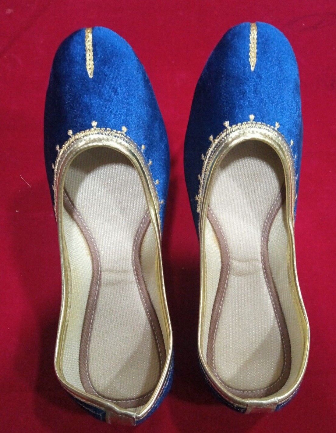 Women Shoes Indian Jutties Handmade Velvet Leather Casual Mojaries Sky Blue Flip-Flops Flat US 6-10