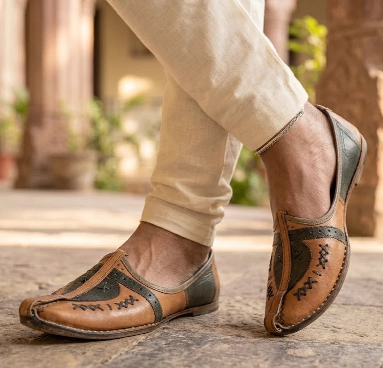 Handmade Ethnic Brown Jutti Genuine Leather Khussa