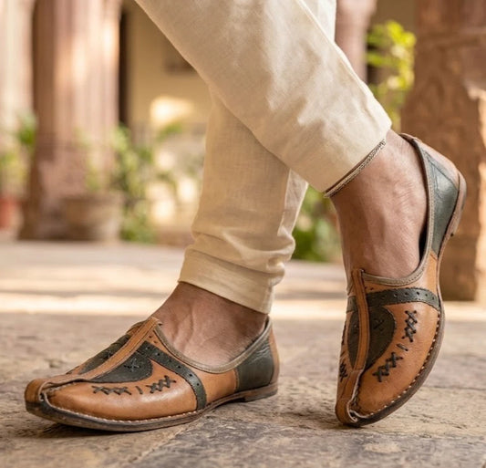 Handmade Ethnic Brown Jutti Genuine Leather Khussa