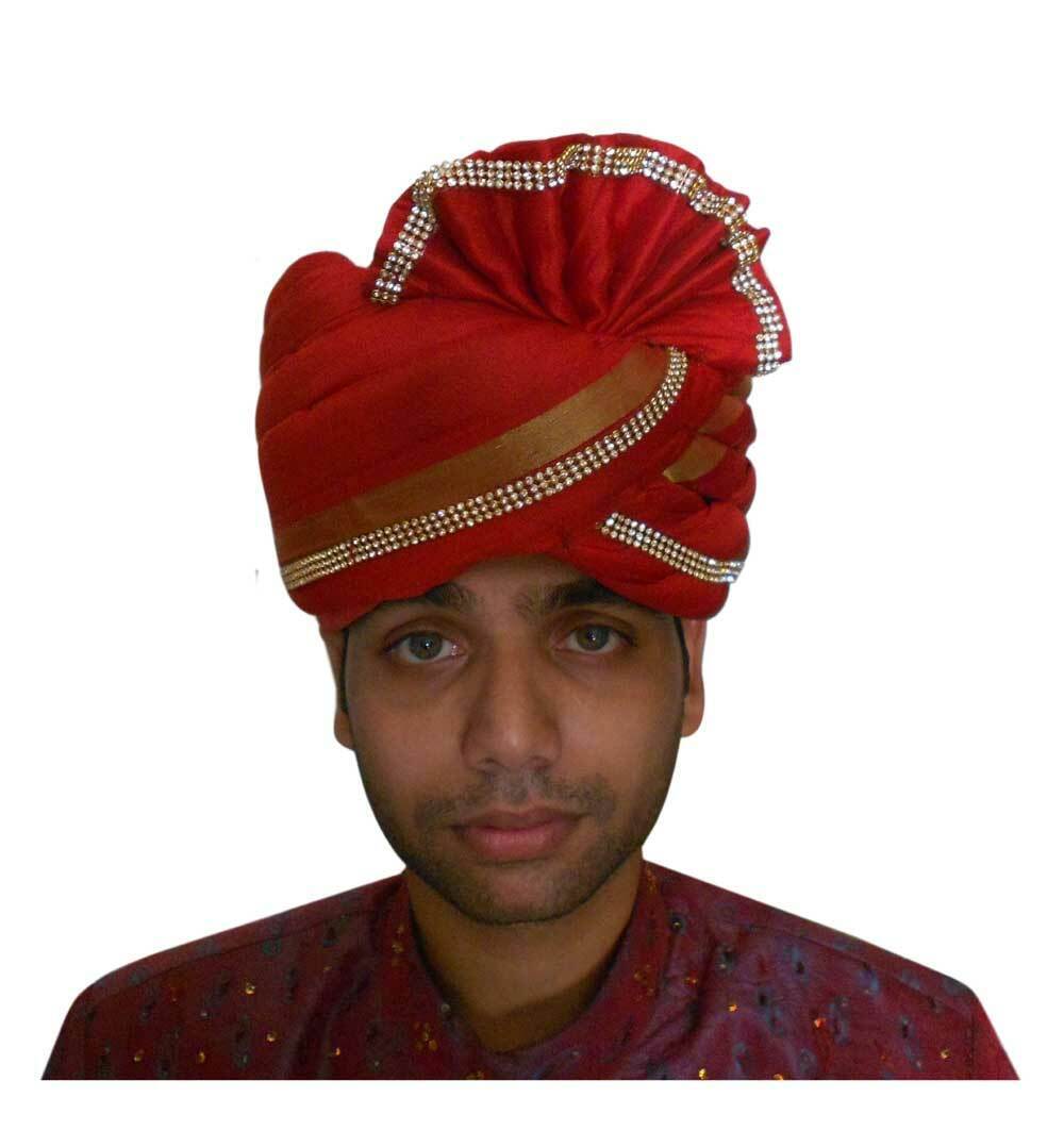 Men Hat Traditional Sherwani Pagri Handmade Safa Groom Red Turban Pag Top