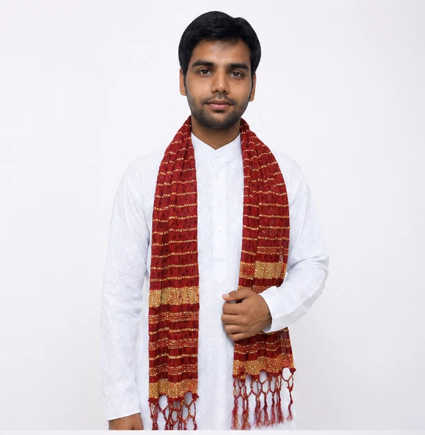 Groom Sherwani Dupatta Maroon Silk Wedding Stole