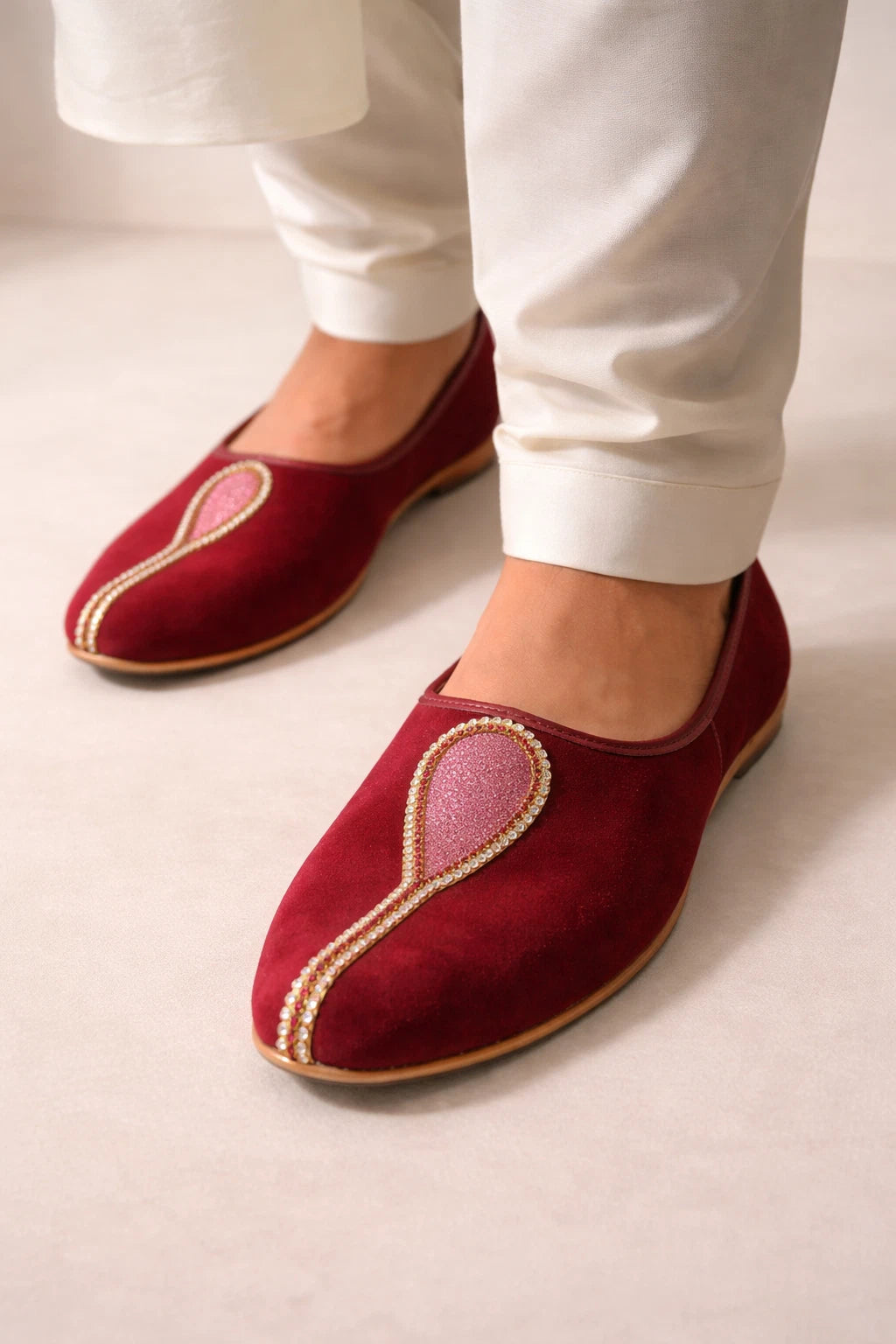 Handmade Groom Mojari Shoes Red Wedding Jutti
