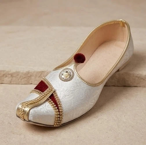 Handmade Men’s Wedding Mojari Cream Maroon