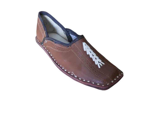 By Kalra Creations Men Shoes Indian Jutties Handmade Brown Genuine Leather Mojaries Flip-Flops Flat US 8-11