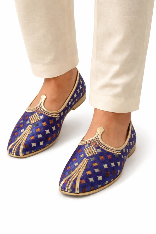 Handmade Groom Mojari Shoes Blue Wedding Jutti