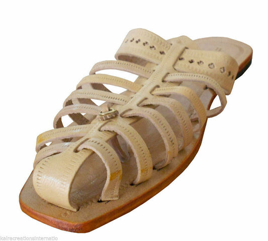 By Kalra Creations Men Slippers Indian Handmade Traditional Leather Mojaries Cream Kolhapuri Flip-Flops Flat US 7