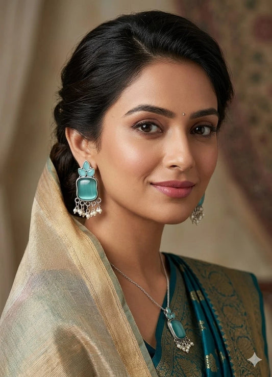 Women Earrings Jewelry Indian Bollywood Style Bridal Brass Stone Earrings