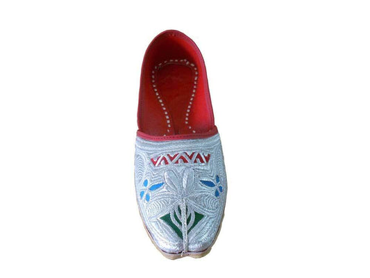 By kalra Creations Men Shoes Indian Wedding Handmade Punjabi Jutties Leather Mojaries Groom Brown With Silver Khussa Flip-Flops Flat US 8-11