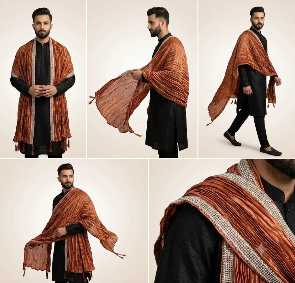 Groom Sherwani Dupatta Silk Wedding Stole