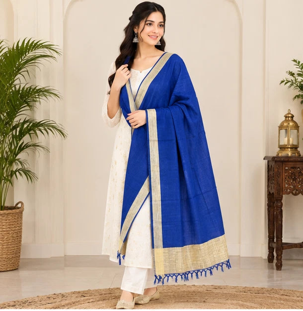 Wedding Dupatta Blue & Golden for Women Bridal Silk