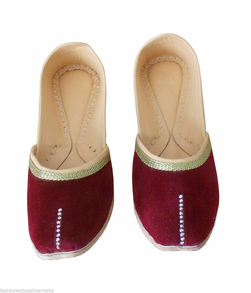Women Shoes Indian Handmade Khussa Leather Mojaries Punjabi Jutties Flip-Flops Flat US 9.5-12