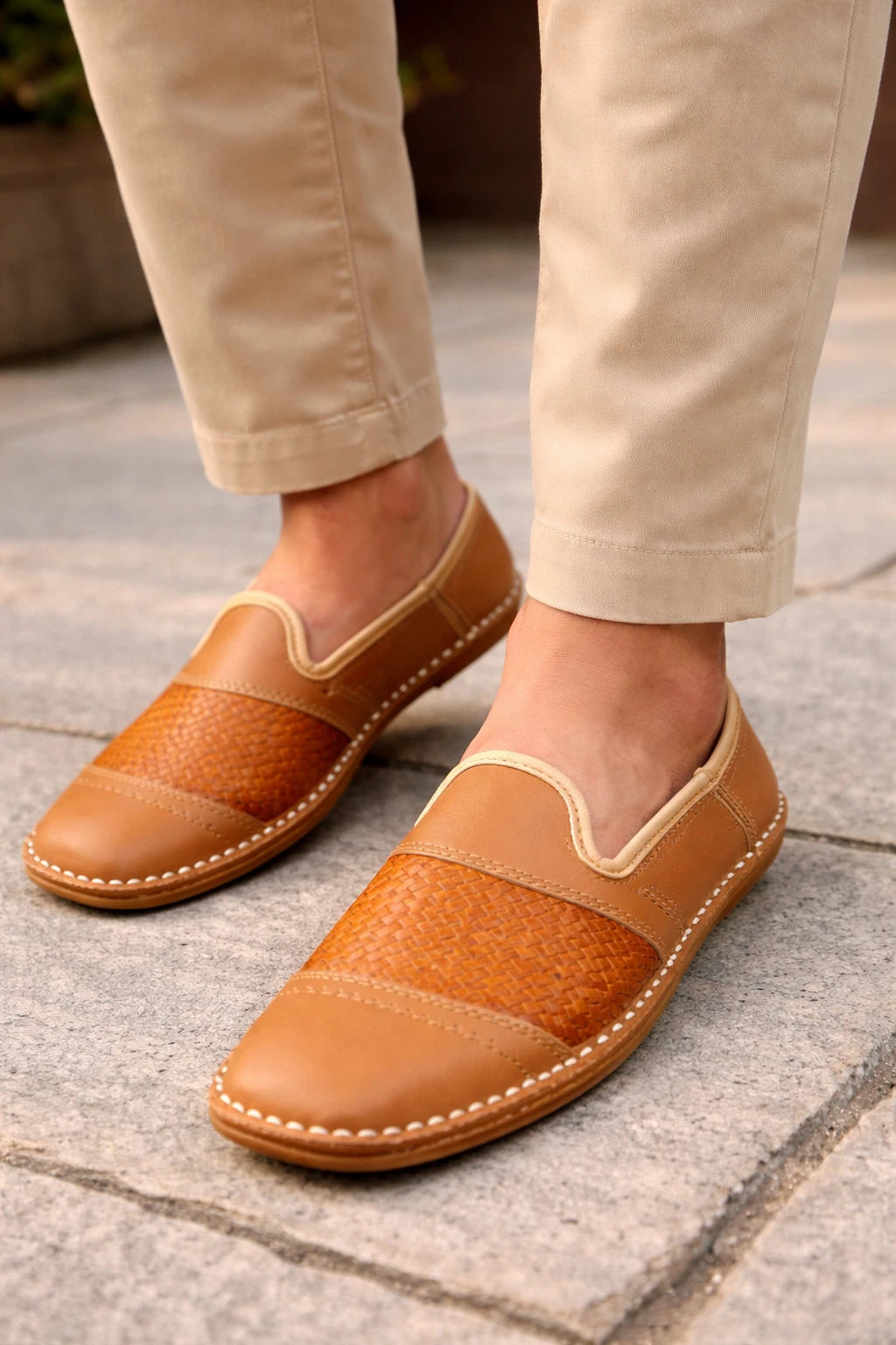 Handmade Ethnic Shoes for Men Brown Leather Mojari