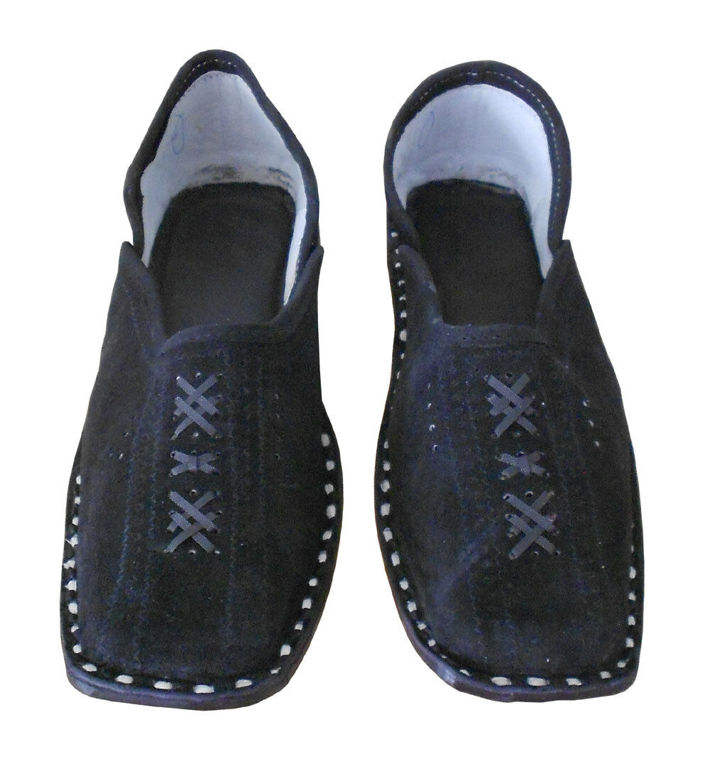 Men Shoes Indian Handmade Black Jutties Leather Mojaries Groom Khussa Flip-Flops US 8