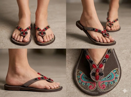 Handmade Bridal Multicolor Ethnic Flats Slippers