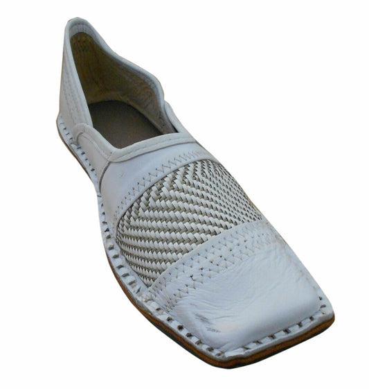 By Kalra Creations Men Shoes Indian Leather White Mojaries Handmade Brown Loafers Punjabi Jutties Flip-Flops Flat US 8