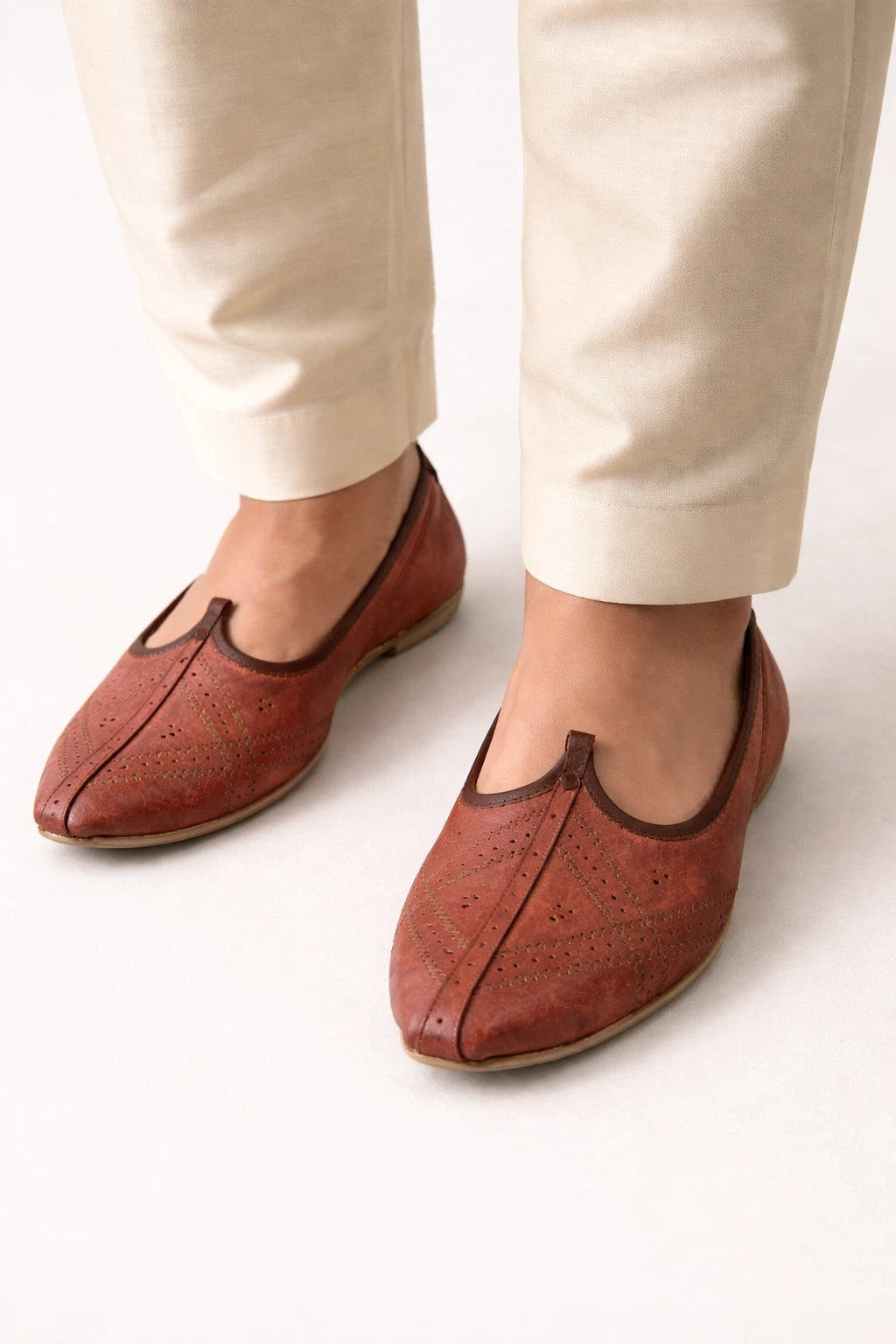 Handmade Ethnic Cherry Jutti Genuine Leather Mojari